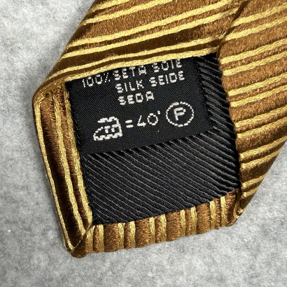 Ermenegildo Zegna Recent Silk Satin Tie Golden Bronze Striped 59.5" L x 3.5" W‎ - Picture 5 of 6